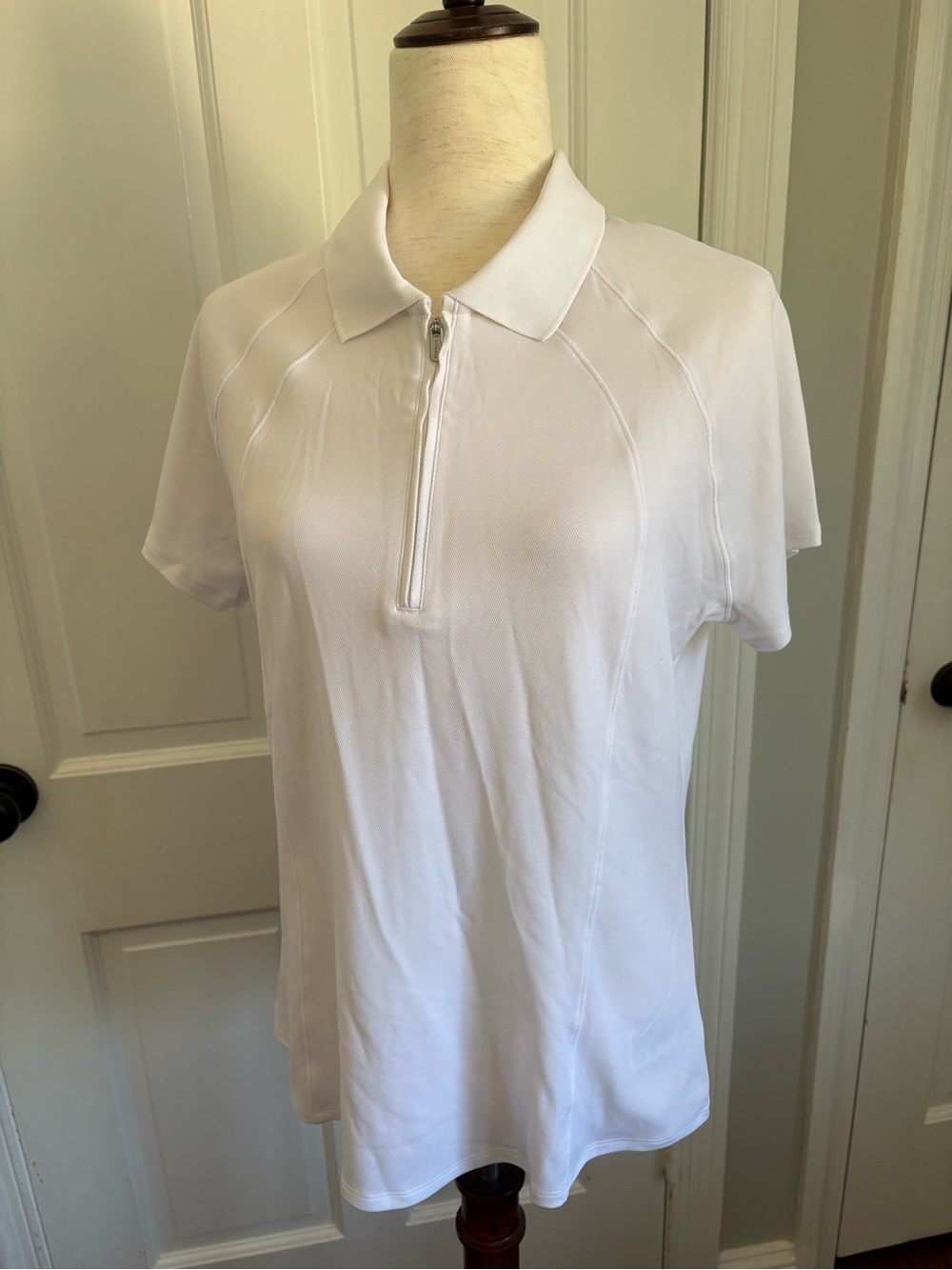 Athleta white zip front polo